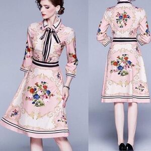 Floral Print Button up Casual A-line Midi Dress